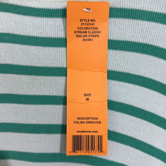 Tory Burch NWT Polina Green Sailor Stripe Viscose Sweater size M Business Casual - Picture 10 of 11